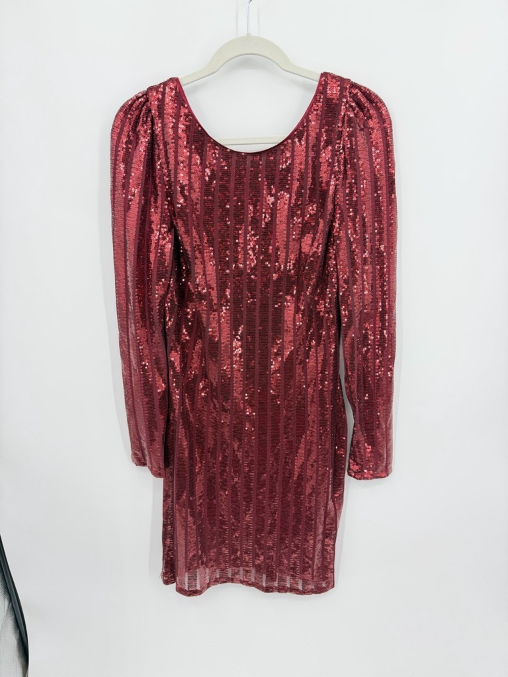 Nanette Lepore red sequin long sleeve mini dress sz 14 v back